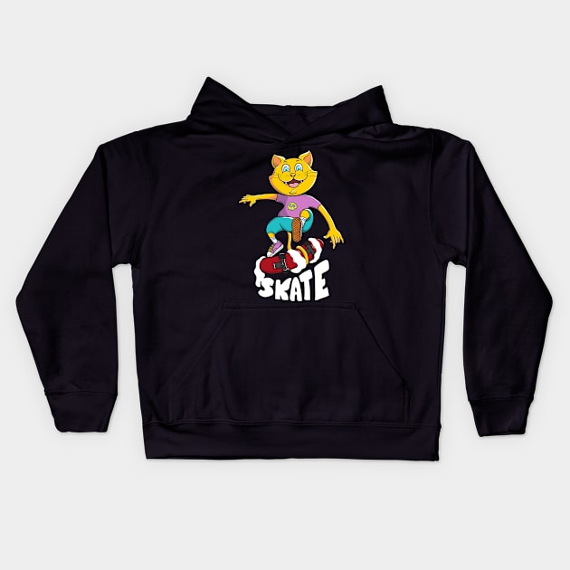 Skate cat Kids Hoodie by ZARAGOZANA